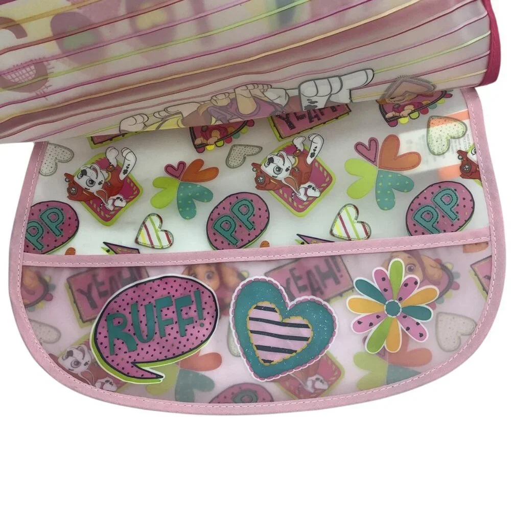 Nickelodeon Paw Patrol Bibs Set Of 2 With Crumb Catcher Pink & Multicolor Hearts